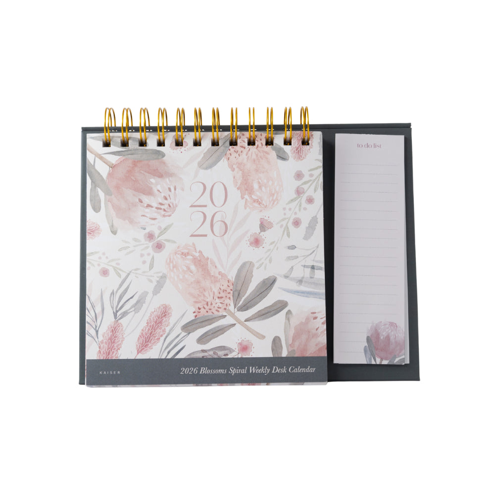 2026 Spiral Weekly Desk Planner - Blossoms